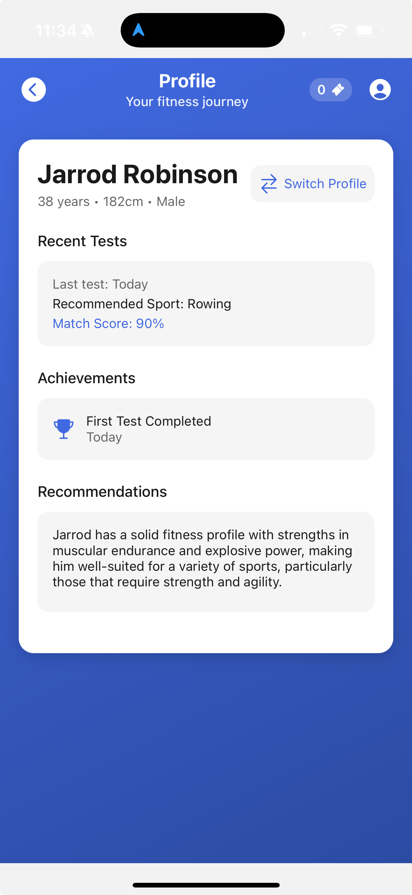 AI Sport Scout Profile Results